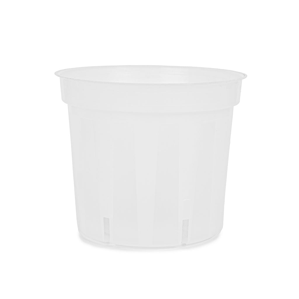 Orchid Plastic Pot, Clear, Small, 13.5cm. -  SMALL,13.5cm (Top dia), 10.5cm (Bottom dia), 11.5cm (Height), 1000ml, Single (1pc). Slotted holes on sides. - Plastics