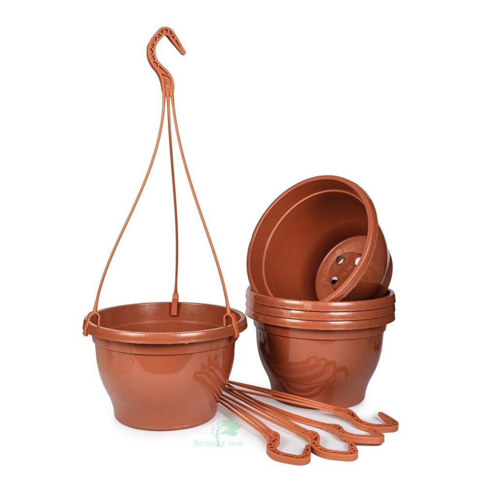 Plastic Hanging Baskets -  5pc BUNDLE, 21cm Hanging Bowl terracotta - Plastics