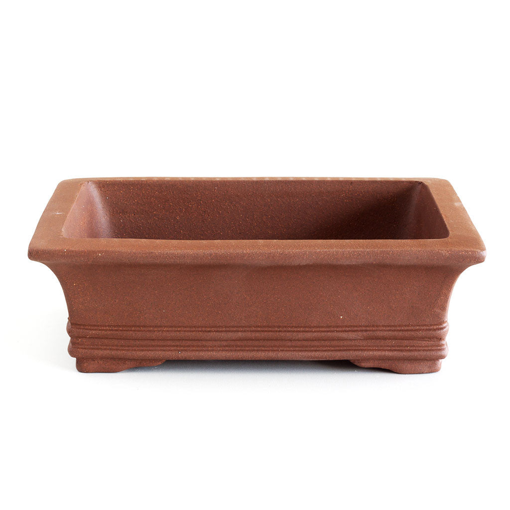 10" Chinese Unglazed Containers -  Rectangular Banded, 25.5 x 18.5 x 8cm - Pots